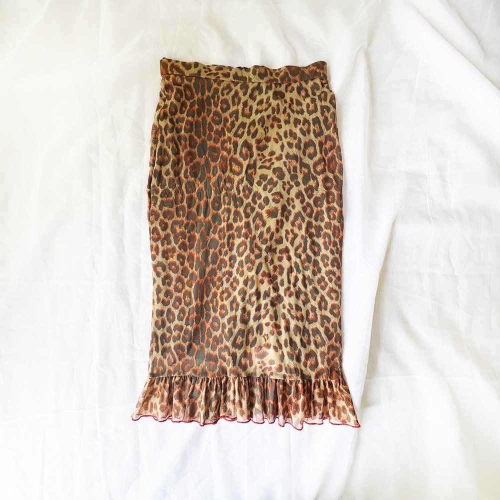 Gerry Shaw Vintage 1985 Australian Leopard Print Ruffle Midi Skirt XL